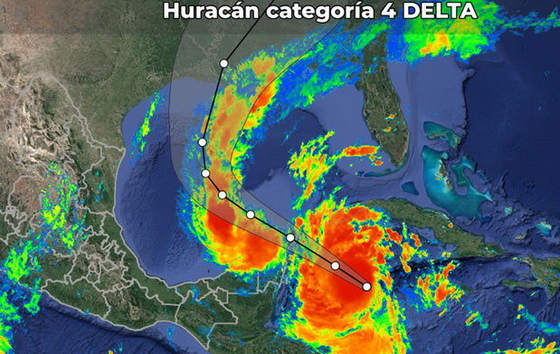 Información importante para la región maya. El Huracán Delta se dirige a la península de Yucatán.
