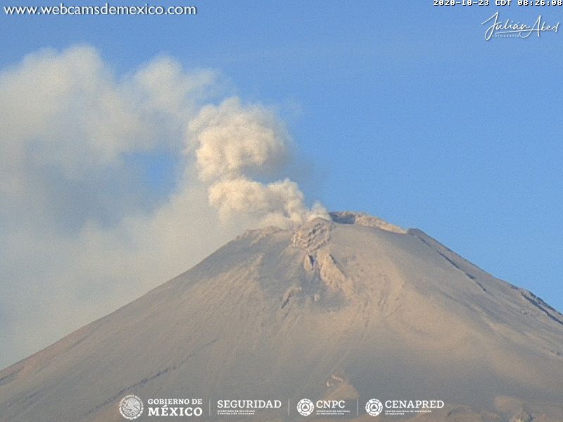 En las últimas 24 horas, mediante los sistemas de monitoreo del volcán Popocatépetl se identificaron 304 exhalaciones acompañadas de vapor de agua, gases volcánicos y ligeras cantidades de ceniza.