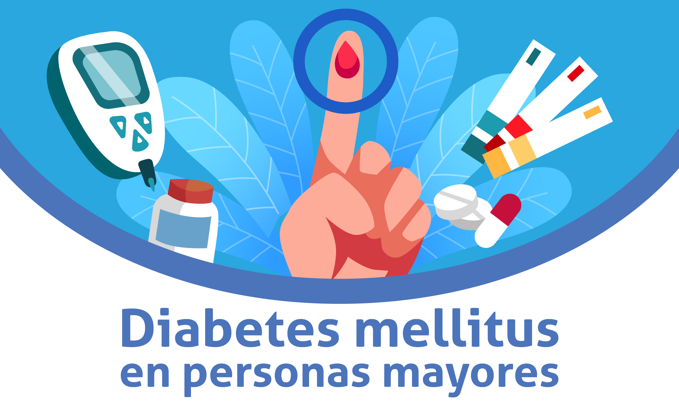Diabetes mellitus en personas mayores un dedo con una gota de sangre.