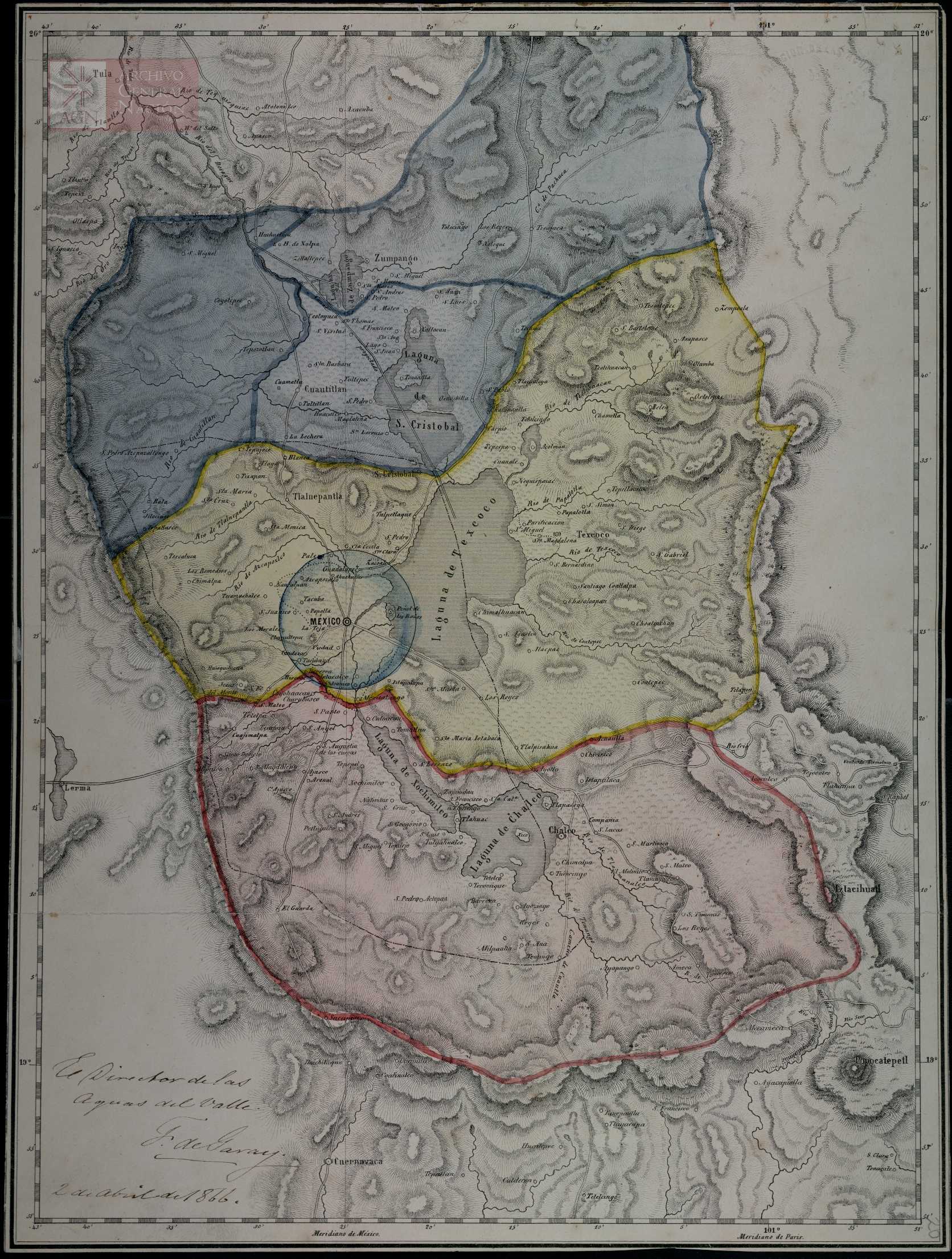 Mapa del proyecto de Francisco de Gray del Desagüe del Valle de México.