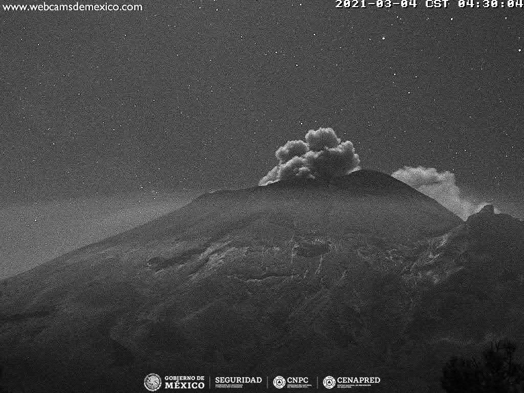 En las últimas 24 horas, mediante los sistemas de monitoreo del volcán Popocatépetl se identificaron 108 exhalaciones y 185 minutos de tremor.