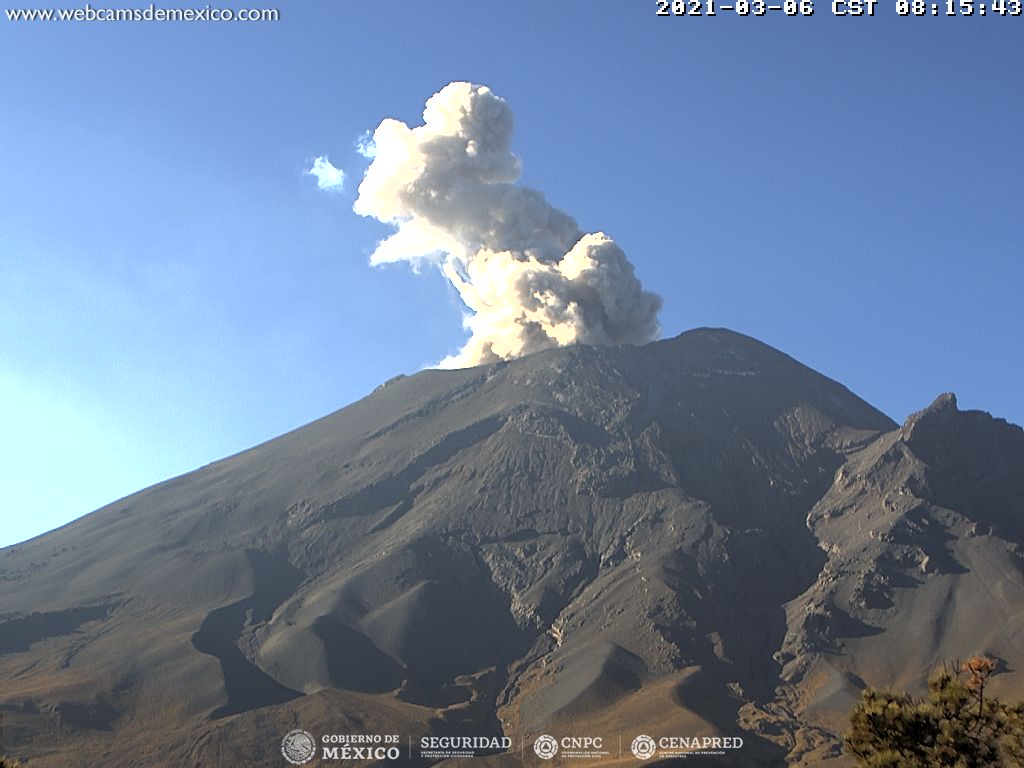 En las últimas 24 horas, mediante los sistemas de monitoreo del volcán Popocatépetl se identificaron 82 exhalaciones y 234 minutos de tremor. 