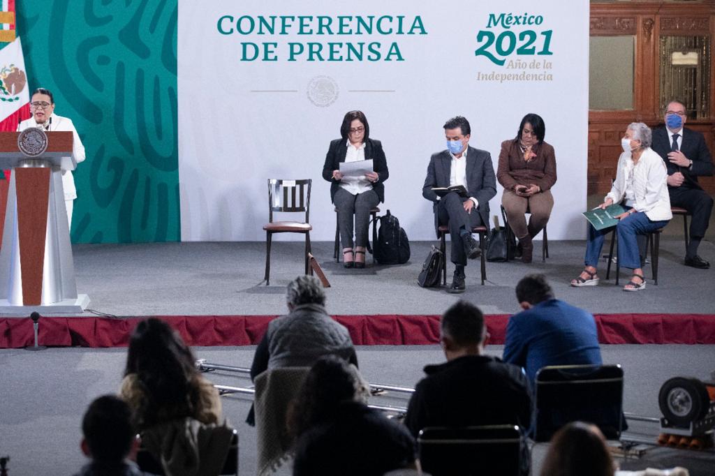 La secretaria de Seguridad y Protección Ciudadana, Rosa Icela Rodríguez Velázquez, participó junto otros funcionarios de gobierno en la conferencia matutina.
