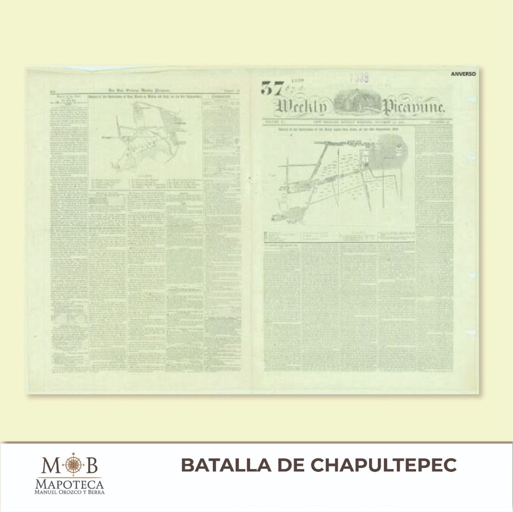 Para recordar un año más de dicho acontecimiento, la Mapoteca Manuel Orozco y Berra presenta esta imagen titulada: “Diario con mapa de la Batalla de Chapultepec y Molino del Rey”. 