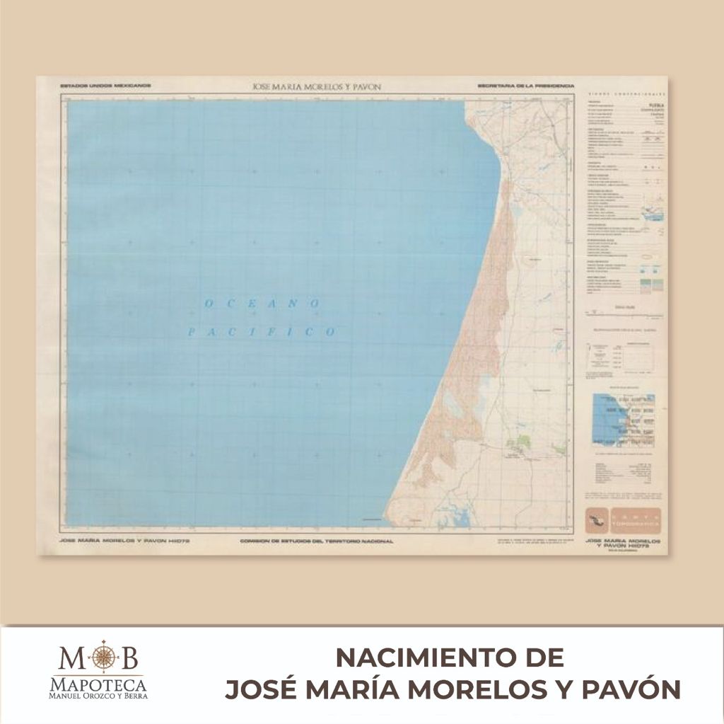 Para recordar un año más del nacimiento de José María Morelos y Pavón, la Mapoteca Manuel Orozco y Berra presenta esta imagen titulada:            “Carta topográfica de José María Morelos y Pavón, Baja California”.