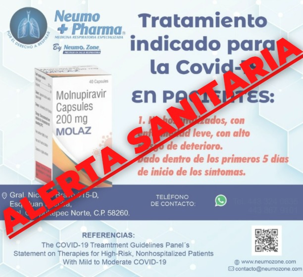 Alerta Cofepris sobre denuncias sanitarias de comercialización ilegal de falso molnupiravir
