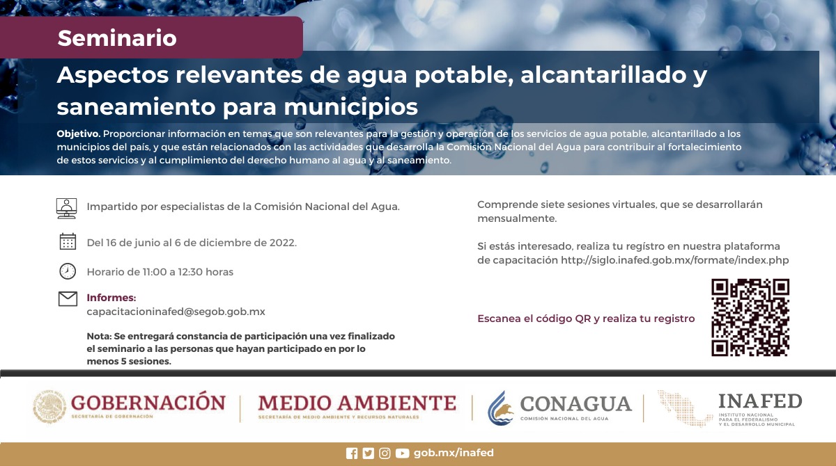 Seminario ‘Aspectos relevantes de agua potable, alcantarillado y saneamiento para municipios’.