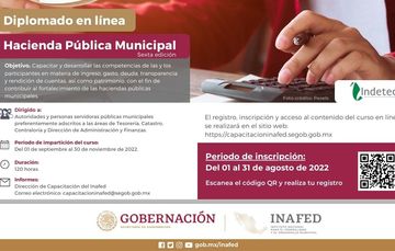 Inscríbete al Diplomado en línea ‘Hacienda Pública Municipal’.