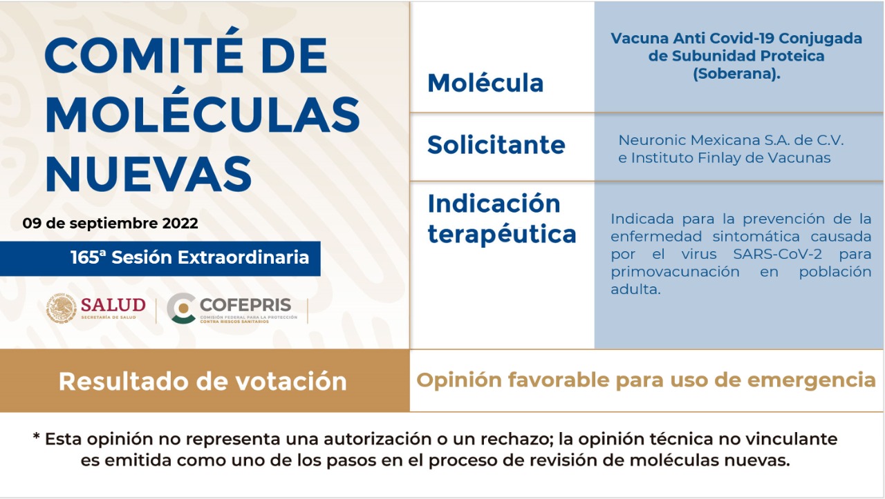 Vacuna Soberana recibe opinión técnica favorable
del Comité de Moléculas Nuevas
