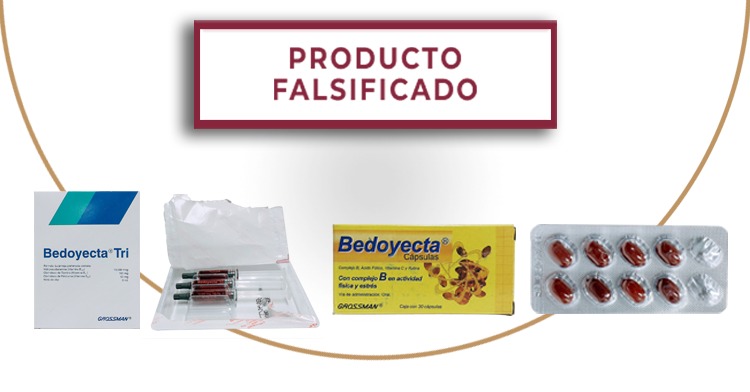 falsificación de los vitamínicos Bedoyecta Tri, presentación solución inyectable; y Bedoyecta, fórmula farmacéutica cápsulas