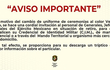 Invitación a los C.C. Generales, Jefes u Oficiales del Ejército Méxicano en situación de retiro.