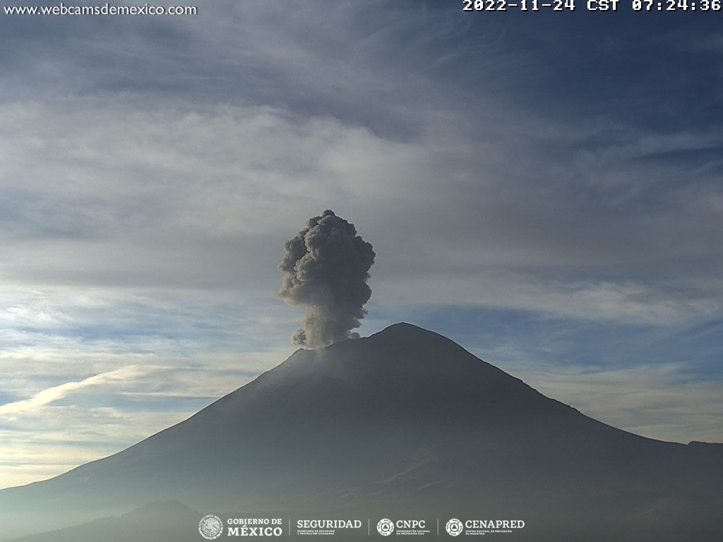 En las últimas 24 horas, mediante los sistemas de monitoreo del volcán Popocatépetl, se detectaron 101 exhalaciones acompañadas de vapor de agua, gases volcánicos y en algunas ocasiones ceniza.