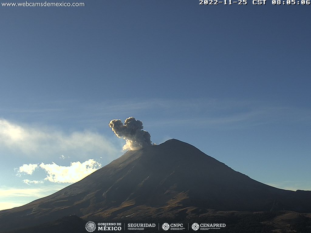 En las últimas 24 horas, mediante los sistemas de monitoreo del volcán Popocatépetl, se detectaron 128 exhalaciones acompañadas de vapor de agua, gases volcánicos y en algunas ocasiones ceniza.