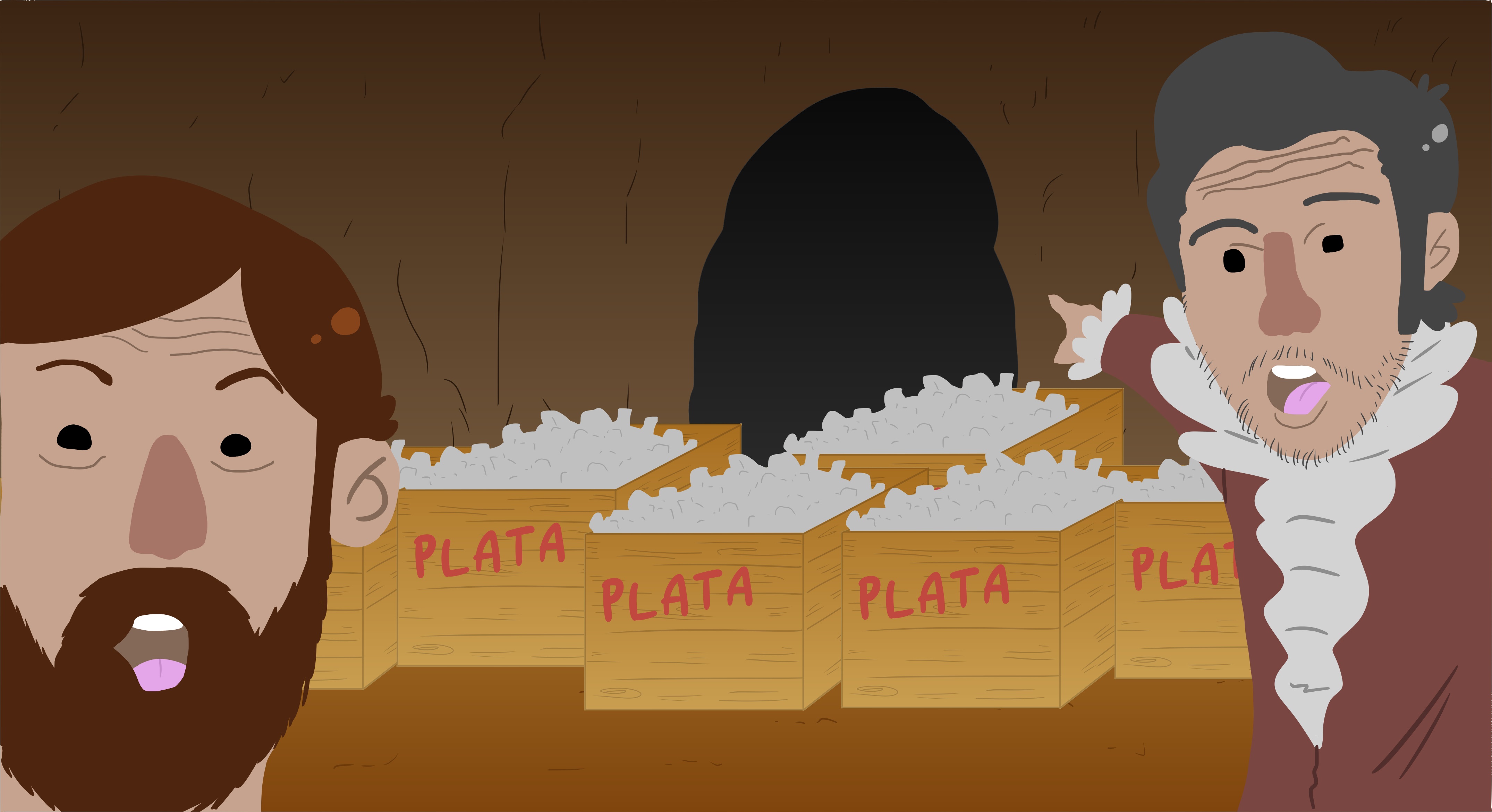Representación ilustrativa de Pedro de Sandoval y Lorenzo de Tejada descubriendo minas de plata en territorio novohispano.