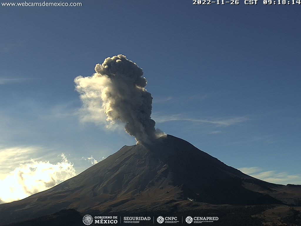 En las últimas 24 horas, mediante los sistemas de monitoreo del volcán Popocatépetl, se detectaron 160 exhalaciones, 12 minutos de tremor y tres explosiones menores. 