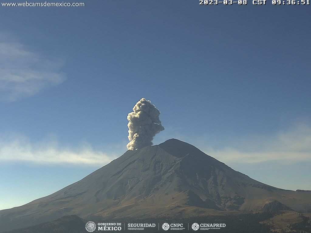 En las últimas 24 horas, mediante los sistemas de monitoreo del volcán Popocatépetl, se detectaron 222 exhalaciones
