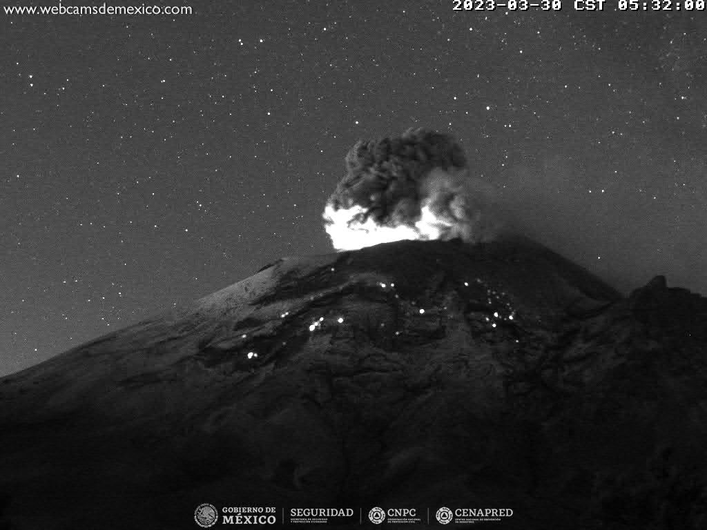 Durante las últimas 24 horas, mediante los sistemas de monitoreo del volcán Popocatépetl, se detectaron 255 exhalaciones, una explosión menor y 97 minutos de tremor. 