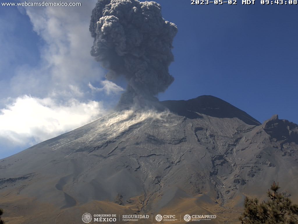 Durante las últimas 24 horas, mediante los sistemas de monitoreo del volcán Popocatépetl, se detectaron 120 exhalaciones, 293 minutos de tremor, seis explosiones menores y una explosión moderada.