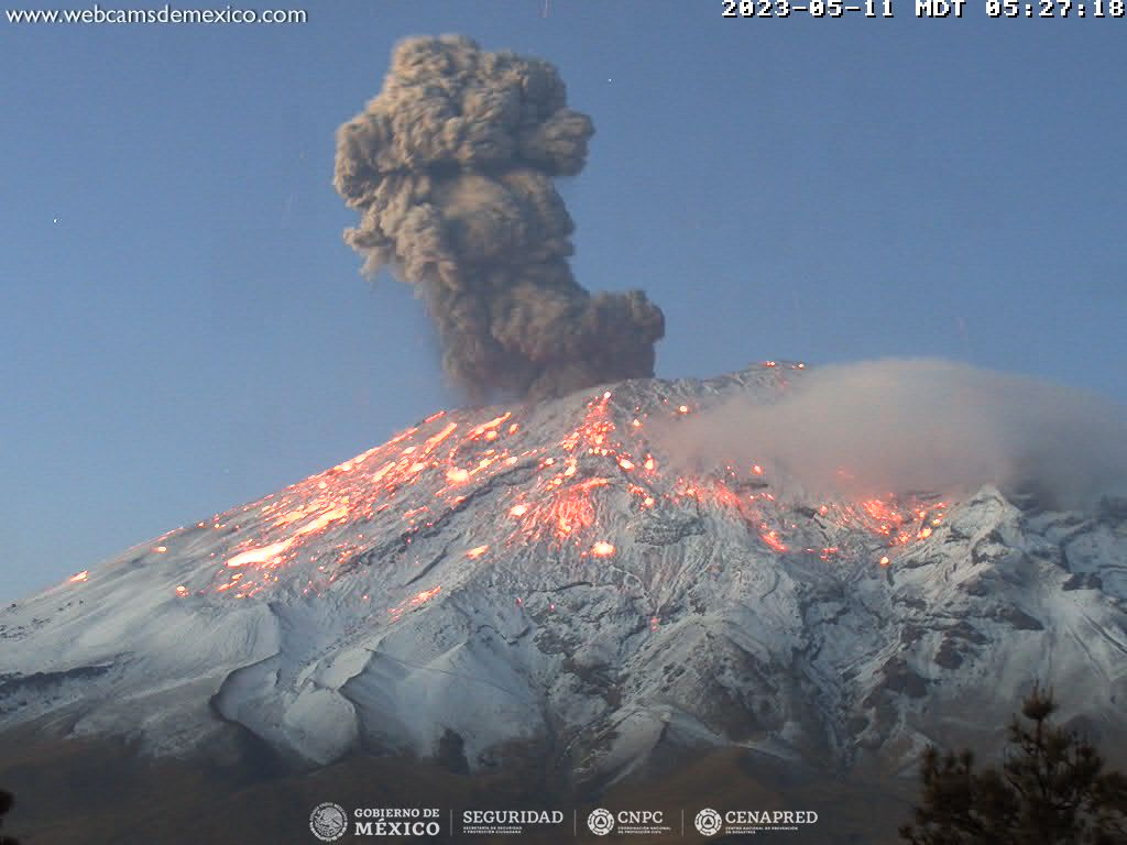 En las últimas 24 horas, mediante los sistemas de monitoreo del volcán Popocatépetl, se detectaron 225 exhalaciones acompañadas de vapor de agua, gases volcánicos y ceniza. 526 minutos de tremor y 5 explosiones.