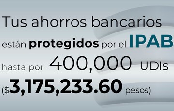 Tus ahorros bancarios están protegidos hasta por 400 mil UDIs al 29 de noviembre de 2023.