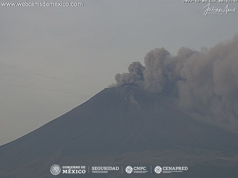 En las últimas 24 horas, mediante los sistemas de monitoreo del volcán Popocatépetl, se detectaron siete exhalaciones y 1162 minutos de tremor.