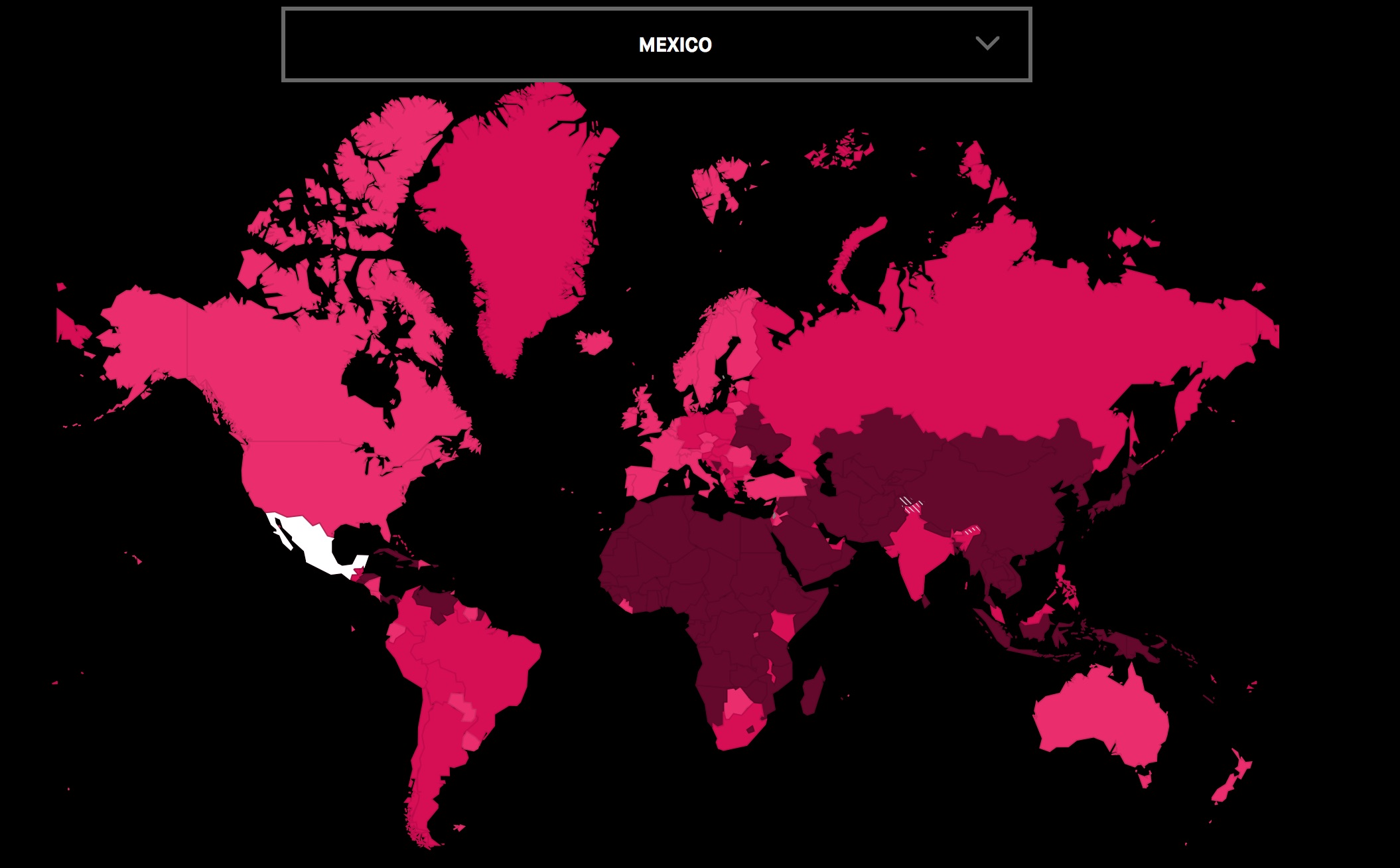 Mapa mundi de la campaña He for She de Naciones Unidas, donde se resalta México
