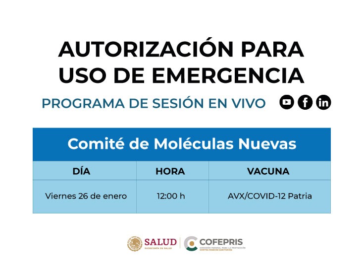Comité de Moléculas Nuevas de Cofepris  evaluará vacuna Patria contra COVID-19