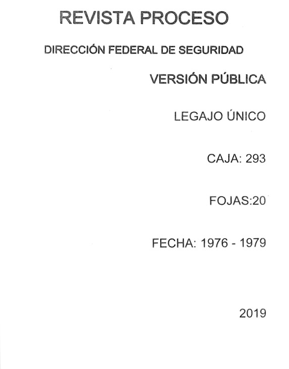 Versiones Públicas, DFS, REVISTA "PROCESO", caja 20, legajo 293.