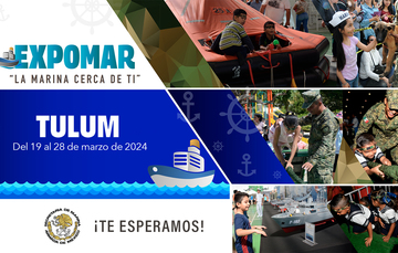 Imagen con el logo de la SEMAR y de la EXPOMAR, con fotografias de las actividades