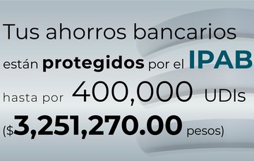 Tus ahorros bancarios están protegidos hasta por 400 mil UDIs al 24 de abril de 2024.
