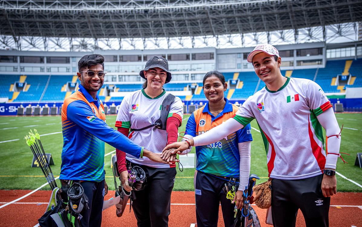 lejandra Valencia y Matías Grande enfrentarán a Ankita Bhakat y Dhiraj Bommadevara, de India, por la medalla de bronce en la Copa del Mundo de Tiro con Arco Shanghái 2024. CORTESÍA