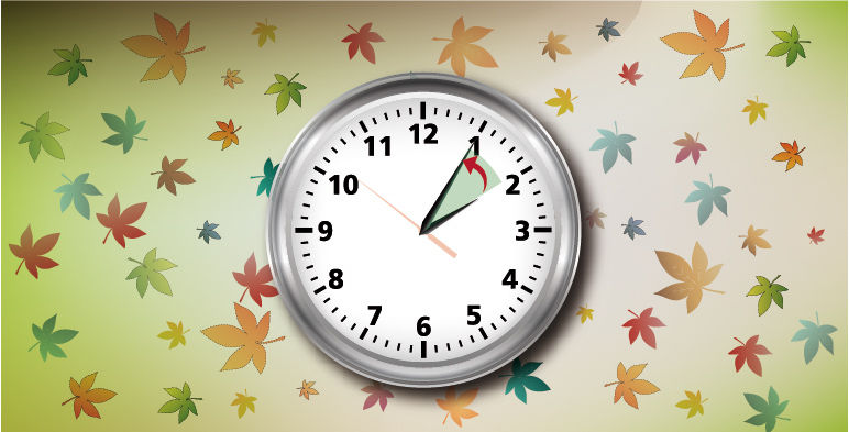 La imagen nos muestra un reloj con las manecillas que nos indican que hay que atrasar el reloj una hora.