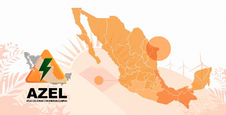 La imagen nos muestra en mapa de la República Mexicana en color anaranjado., haciendo distinción con diferentes tonalidades del mismo para ubicar las zonas con energías limpias.