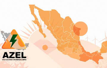 La imagen nos muestra en mapa de la República Mexicana en color anaranjado., haciendo distinción con diferentes tonalidades del mismo para ubicar las zonas con energías limpias.