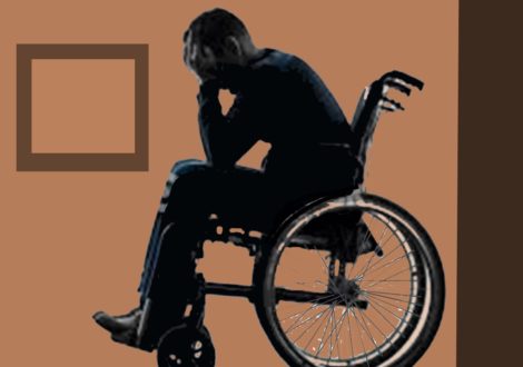 Persona con discapacidad usuaria de silla de ruedas deprimida
