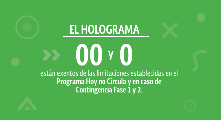 Hologramas 0 y 00 están exentos de limitaciones "Hoy No Circula" y Contingencia fase 1 y 2