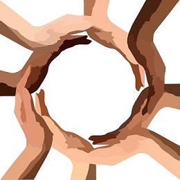 conjunto de manos formando un circulo  