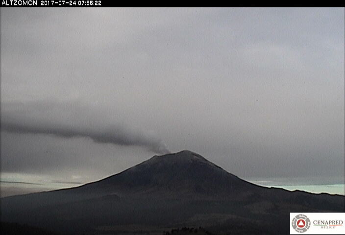 En las últimas 24 horas, por medio de los sistemas de monitoreo del volcán Popocatépetl, se identificaron 268 exhalaciones de baja intensidad.