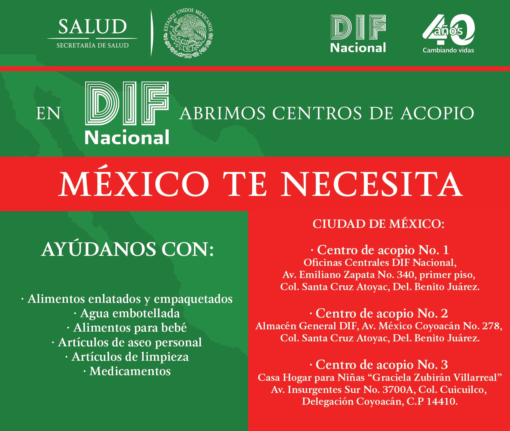 Abre DIF Nacional centros de acopio para Chiapas y Oaxaca. 