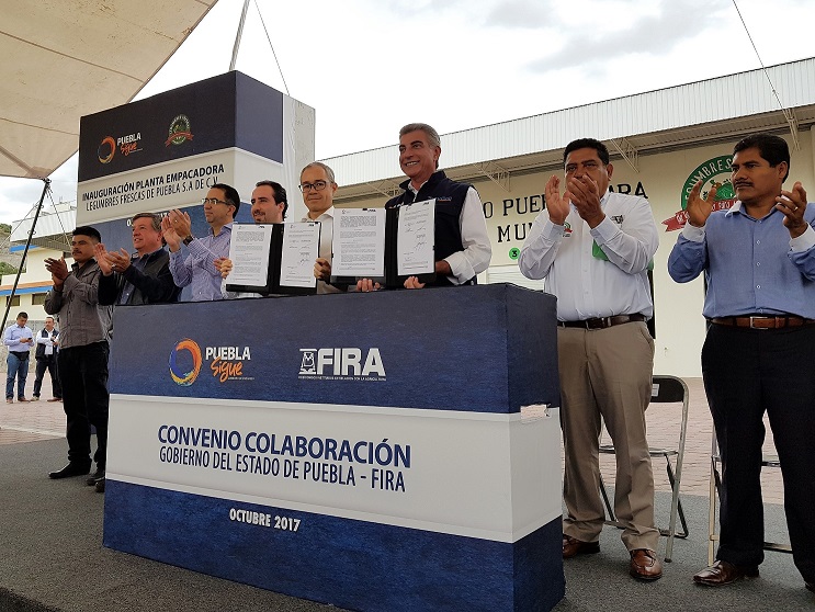 FIRA y Gobierno del Estado de Puebla firman convenio para detonar financiamiento a proveedores agroalimentarios poblanos. 