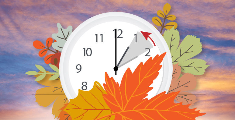 Reloj con flecha que ilustra que hay que retrasar una hora.