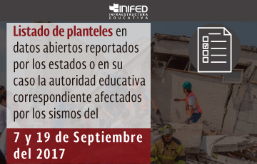 Listado de planteles en datos abiertos reportados por los estados o en su caso la autoridad educativa correspondiente afectados del 7 y 19 de septiembre de 2017