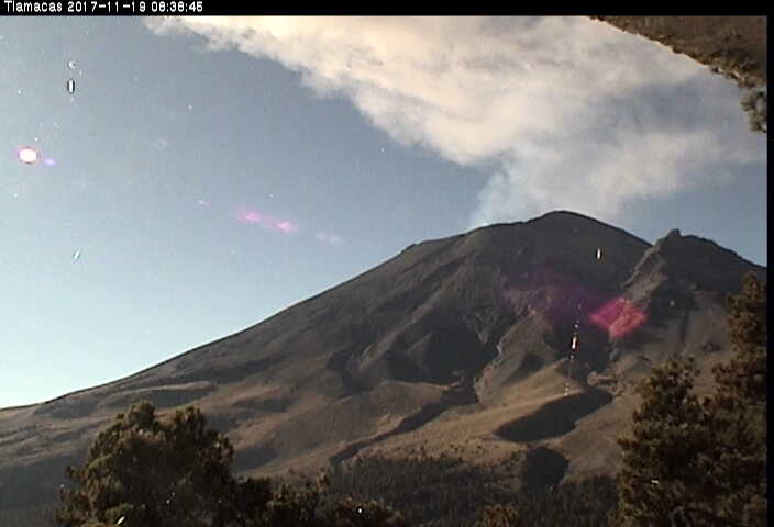 En las últimas 24 horas, por medio de los sistemas de monitoreo sísmico del volcán Popocatépetl, se identificaron 310 exhalaciones, 5 explosiones un VT y 395 minutos de tremor.