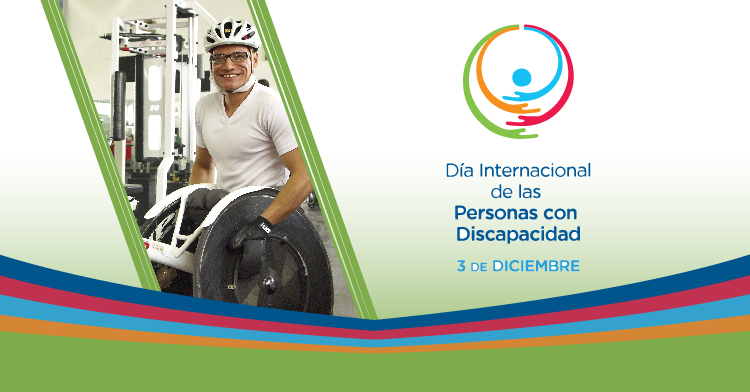 Banner con imagen de una persona en silla de ruedas y el logotipo del Día Internacional de las Personas con Discapacidad