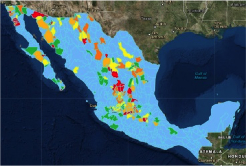 Mapa de los acuíferos sobreexplotados en México. 