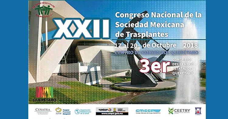 Participa en el XXII Congreso Nacional de la Sociedad Mexicana de Trasplantes que llevará a cabo del 17 al 20 de octubre, coordinado por la Sociedad Mexicana de Trasplantes, A.C., Celular 0445559988388