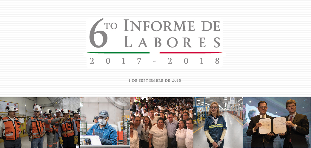 Imagen institucional del informe de labores y cinco imágenes de actividades de gobierno