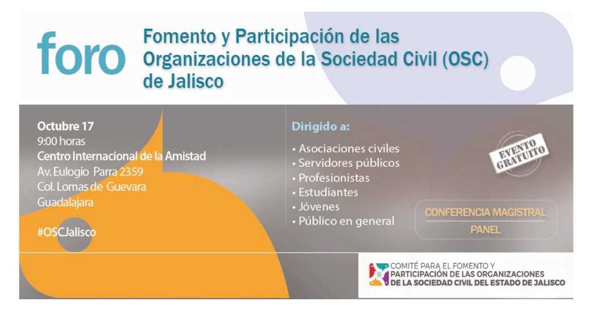 Este 17 de octubre, se llevará a cabo el Foro fomento y participación de las organizaciones de la sociedad civil 