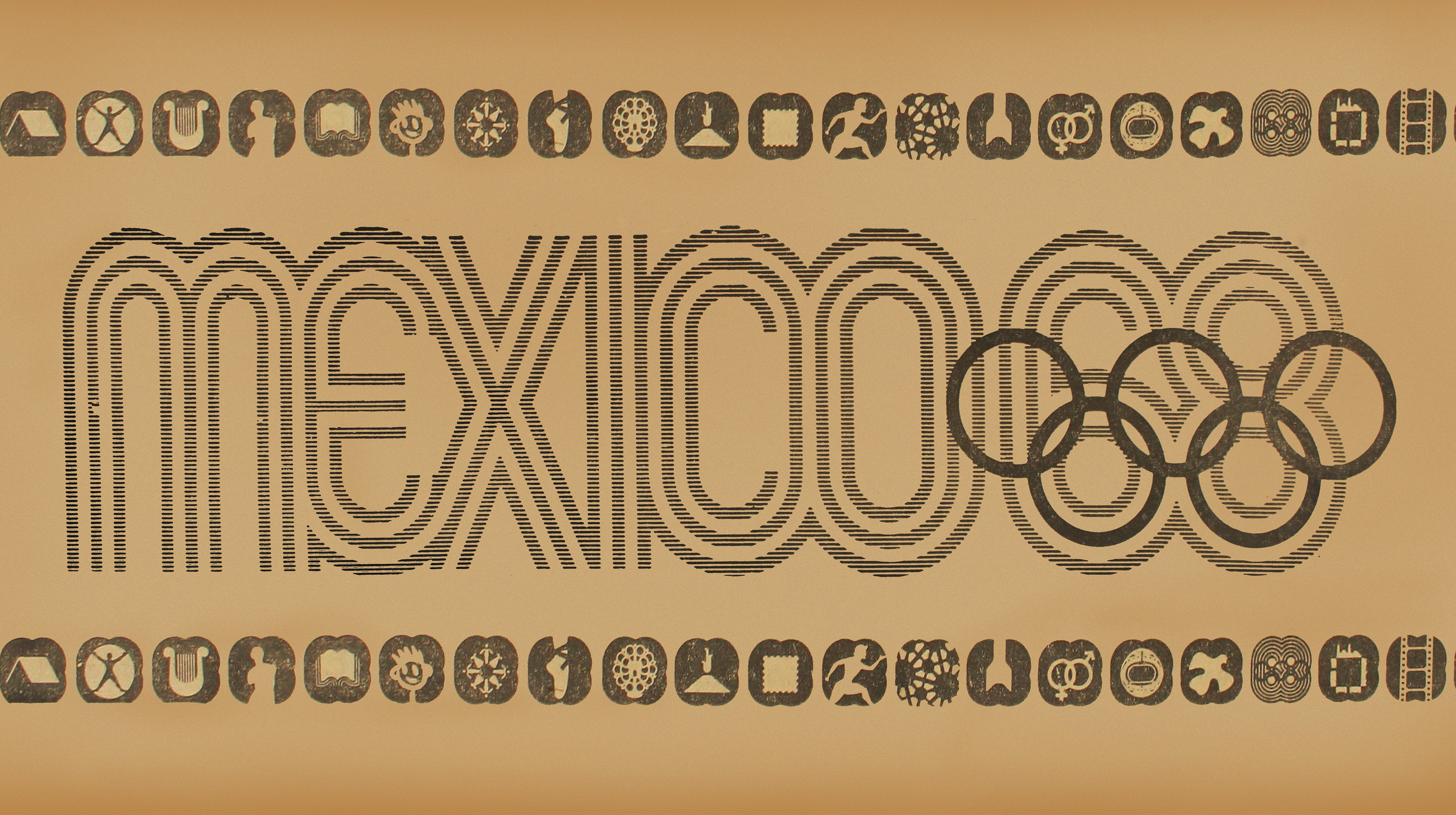 Imagen que representa el logo emblemático de México y los diversos símbolos de los deportes olímpicos  