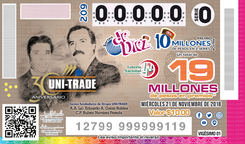 La Lotería Nacional para la Asistencia Pública (LOTENAL) develó el billete del Sorteo de Diez No. 209, conmemorando el 30° Aniversario del Grupo UNI-TRADE